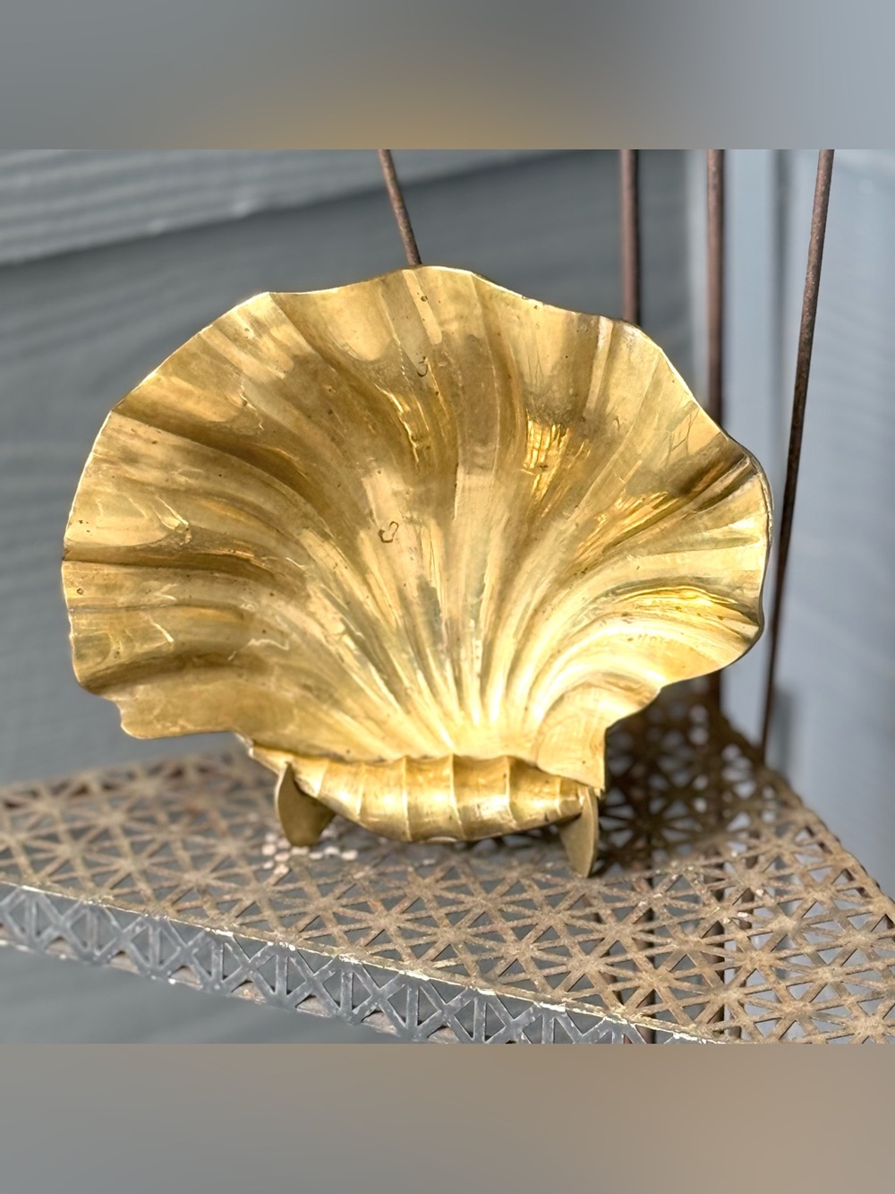 Brass Clamshell Footed Dish